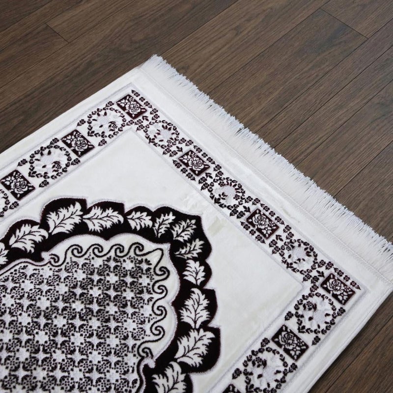 Melen Turkish Acrylic Prayer Rug – Sama – Dark Burgundy – Off-White - Image 3